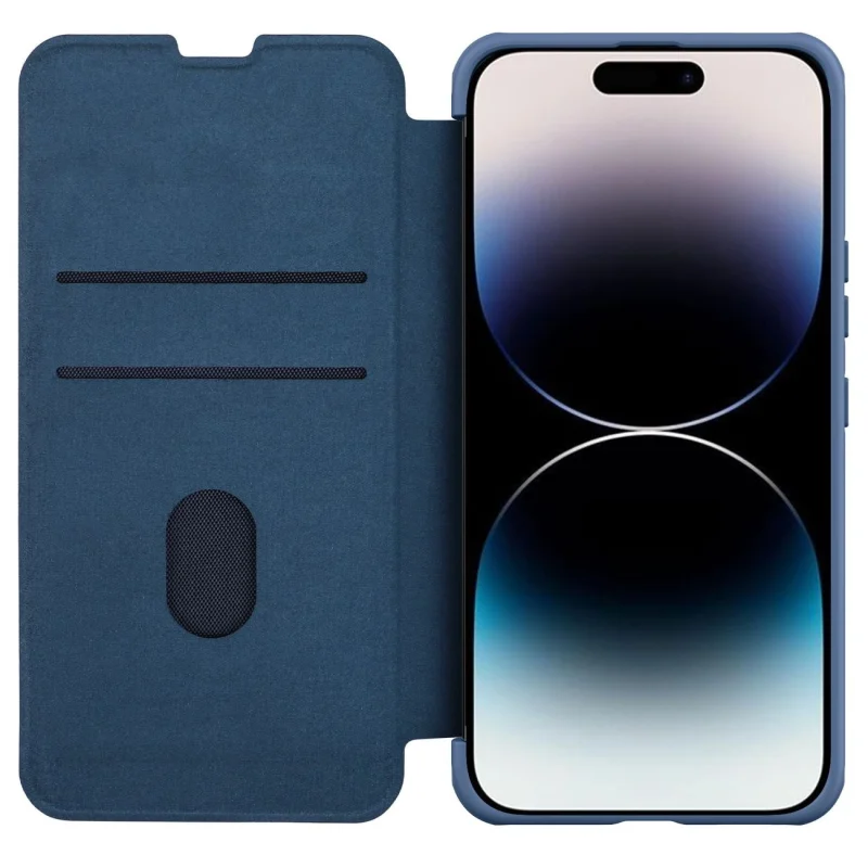 Nillkin Qin Cloth Pro Case etui do iPhone 14 Pro osłona na aparat kabura pokrowiec obudowa z klapką niebieski - obrazek 4