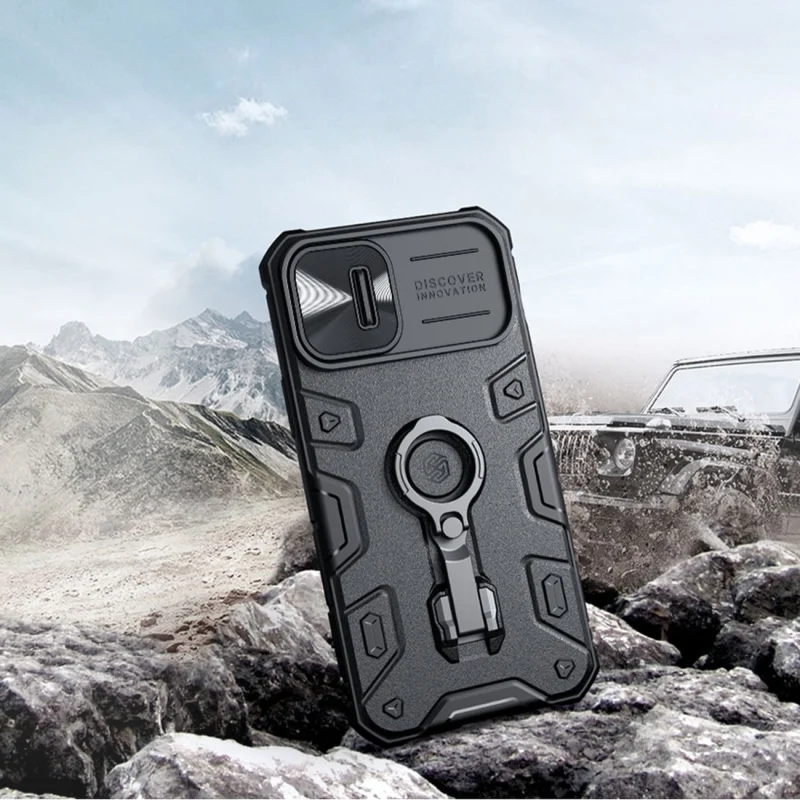 Nillkin CamShield Armor Pro Case etui iPhone 14 pancerny pokrowiec z osłoną na aparat ring podstawka niebieskie - obrazek 7