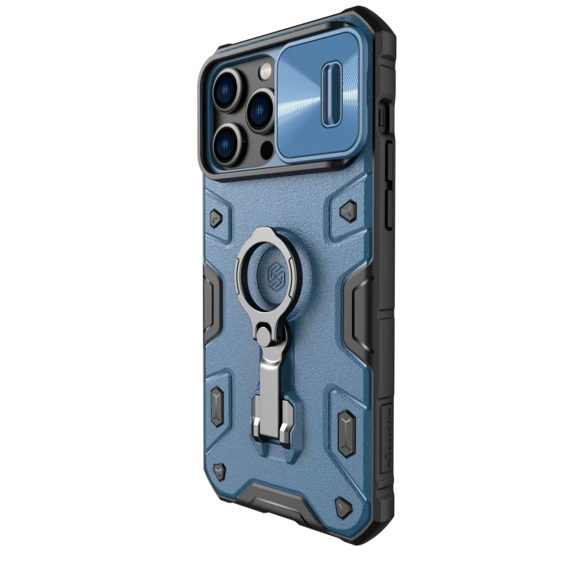 Nillkin CamShield Armor Pro Case etui iPhone 14 Pro Max pancerny pokrowiec z osłoną na aparat ring podstawka niebieskie - obrazek 2