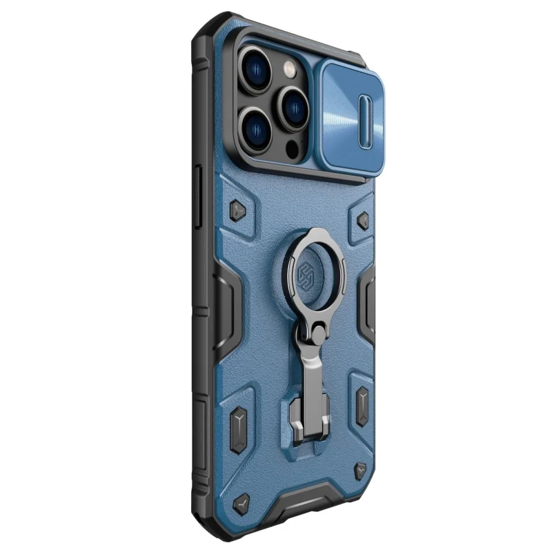 Nillkin CamShield Armor Pro Case etui iPhone 14 Pro Max pancerny pokrowiec z osłoną na aparat ring podstawka niebieskie - obrazek 3