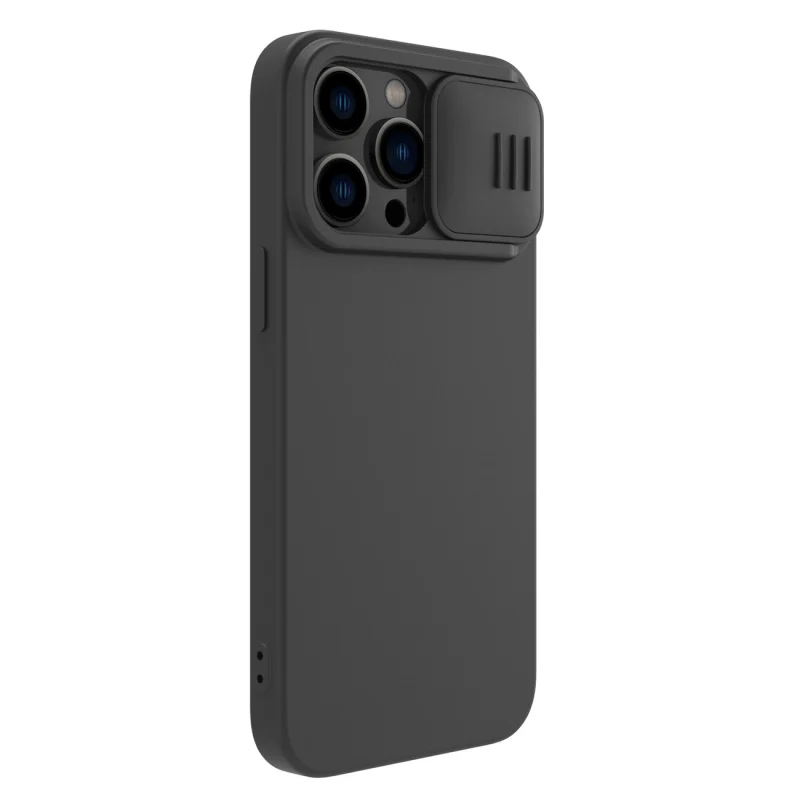 Nillkin CamShield Silky Silicone Case etui iPhone 14 Pro pokrowiec z osłoną na aparat czarny - obrazek 3