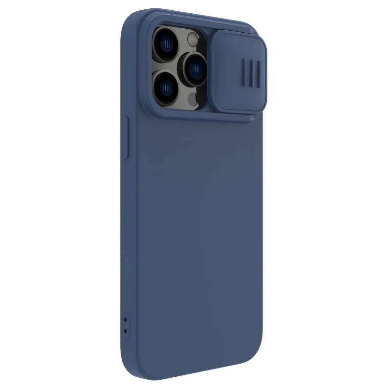 Nillkin CamShield Silky Silicone Case etui iPhone 14 Pro pokrowiec z osłoną na aparat niebieski - obrazek 3