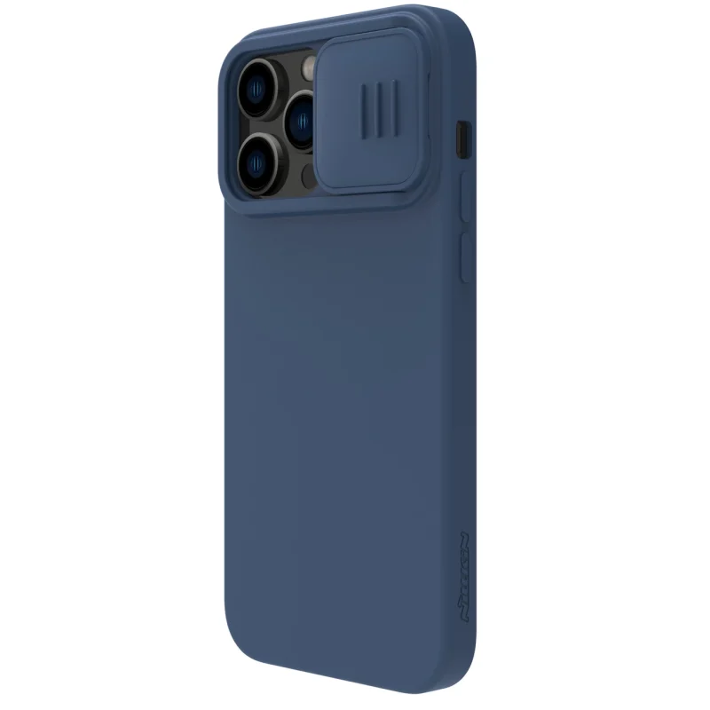 Nillkin CamShield Silky Silicone Case etui iPhone 14 Pro pokrowiec z osłoną na aparat niebieski - obrazek 6