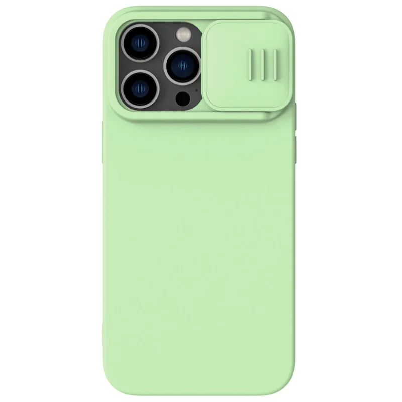 Nillkin CamShield Silky Silicone Case etui iPhone 14 Pro Max pokrowiec z osłoną na aparat zielony