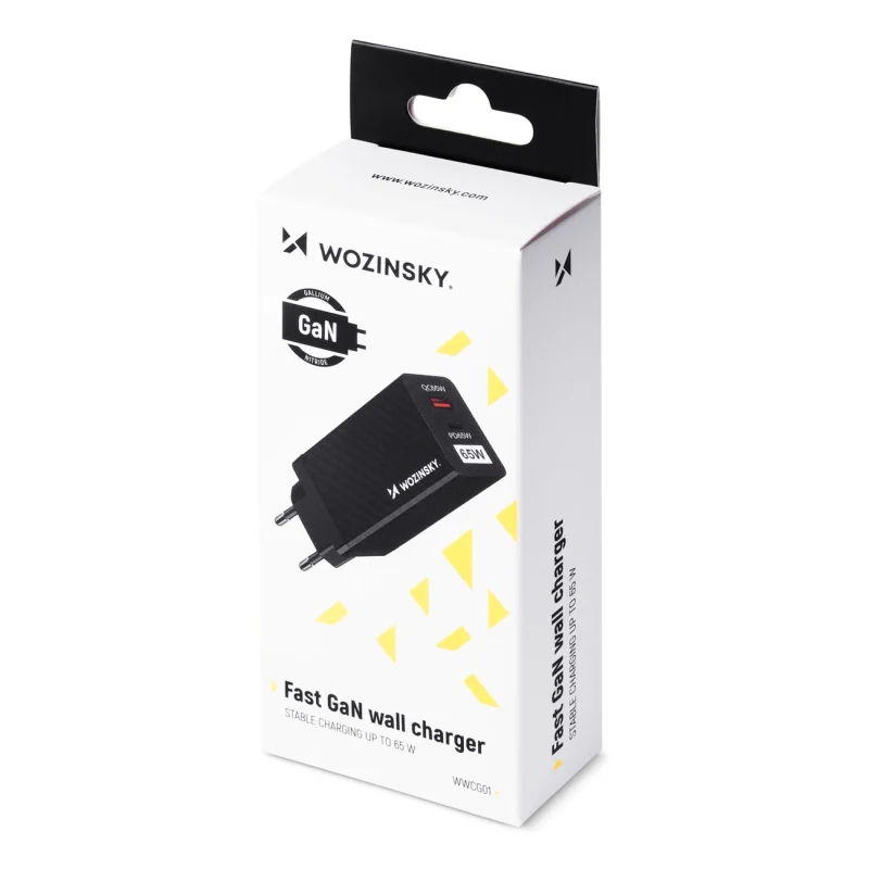 Wozinsky ładowarka GaN 65W z portami USB, USB C wspiera QC 3.0 PD czarna (WWCG01) - obrazek 5