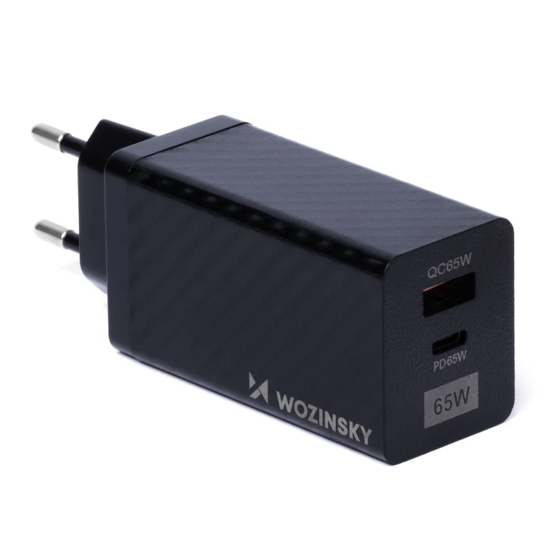 Wozinsky ładowarka GaN 65W z portami USB, USB C wspiera QC 3.0 PD czarna (WWCG01)