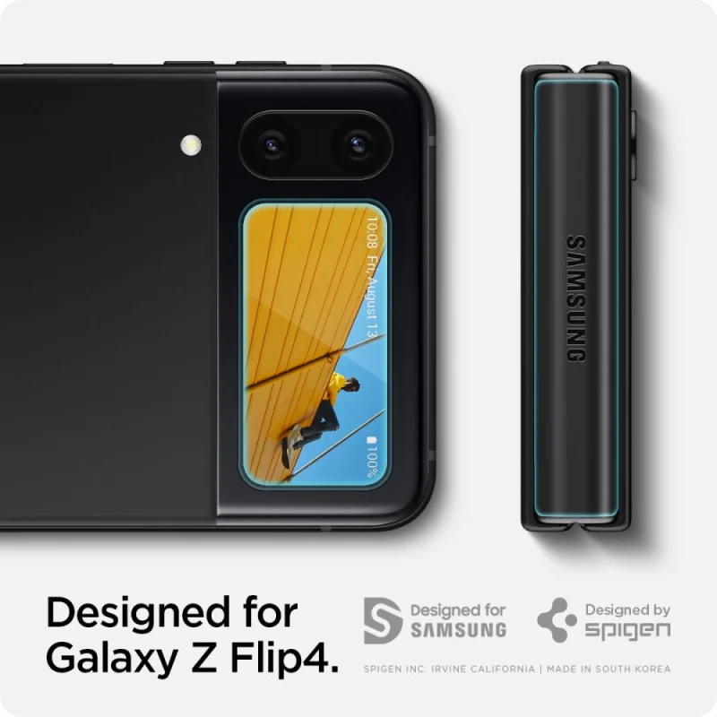 Szkło hartowane Spigen Glas.tR EZ Fit FC z folią na zawiasy na Samsung Galaxy Z Flip 4 - czarne 2 szt. - obrazek 9