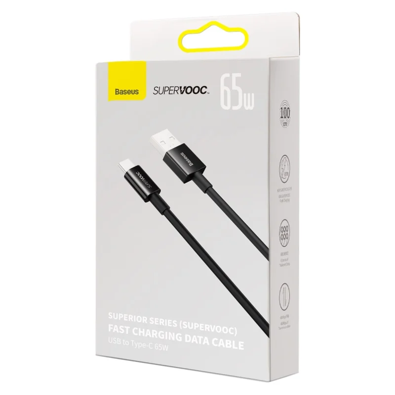 Baseus Superior Series kabel SUPERVOOC USB-A do USB-C 65W 1m czarny - obrazek 5