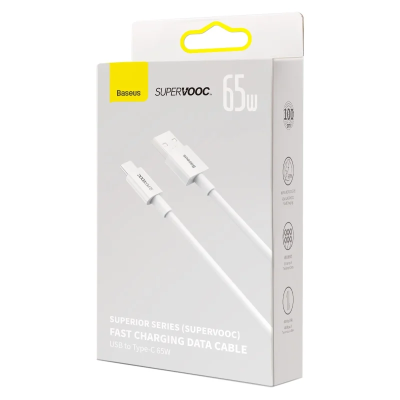 Baseus Superior Series kabel SUPERVOOC USB-A do USB-C 65W 1m biały - obrazek 5