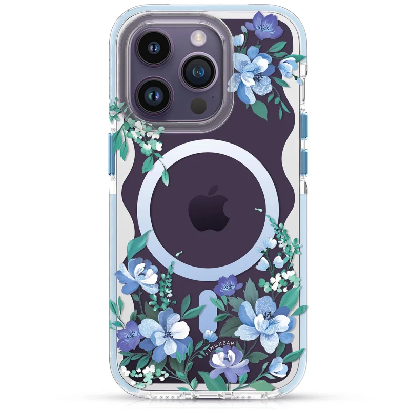 Kingxbar Flora Series magnetyczne etui iPhone 14 Plus MagSafe ozdobione nadrukiem w kwiaty orchid