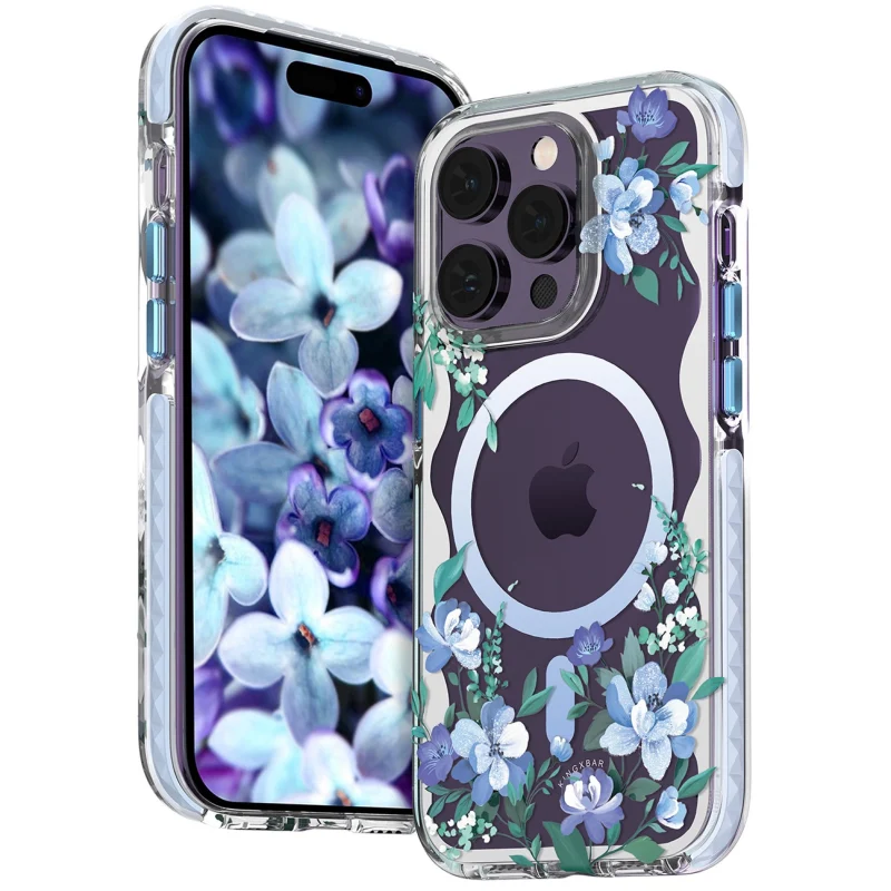 Kingxbar Flora Series magnetyczne etui iPhone 14 Plus MagSafe ozdobione nadrukiem w kwiaty orchid - obrazek 2