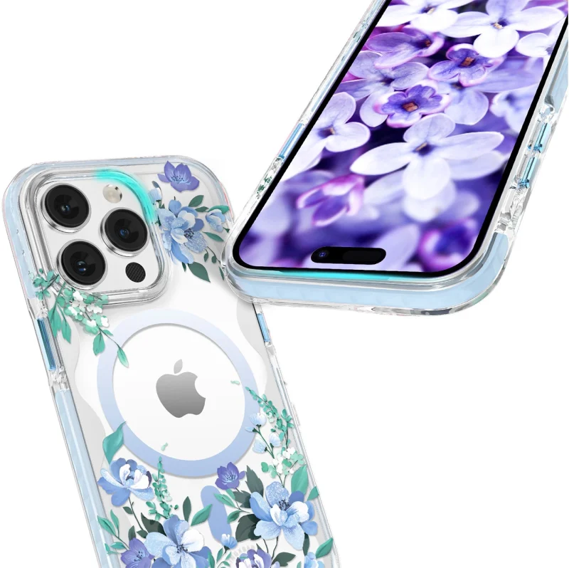 Kingxbar Flora Series magnetyczne etui iPhone 14 Plus MagSafe ozdobione nadrukiem w kwiaty orchid - obrazek 6