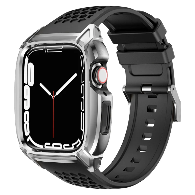 Kingxbar CYF148 2w1 pancerne etui Apple Watch SE, 6, 5, 4 (44 mm) ze stali nierdzewnej z paskiem srebrne - obrazek 2