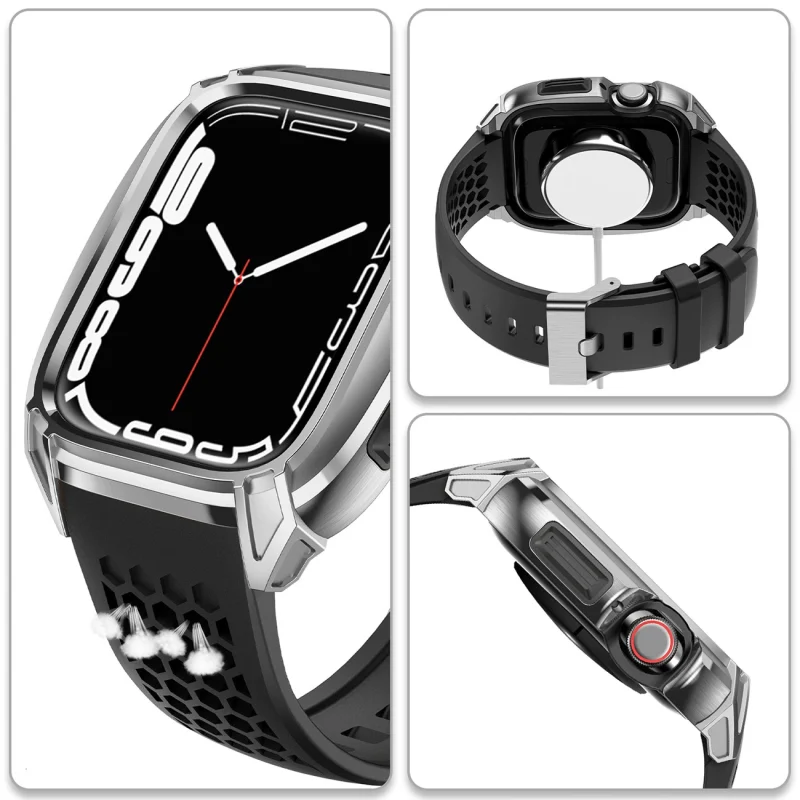 Kingxbar CYF148 2w1 pancerne etui Apple Watch SE, 6, 5, 4 (44 mm) ze stali nierdzewnej z paskiem srebrne - obrazek 7