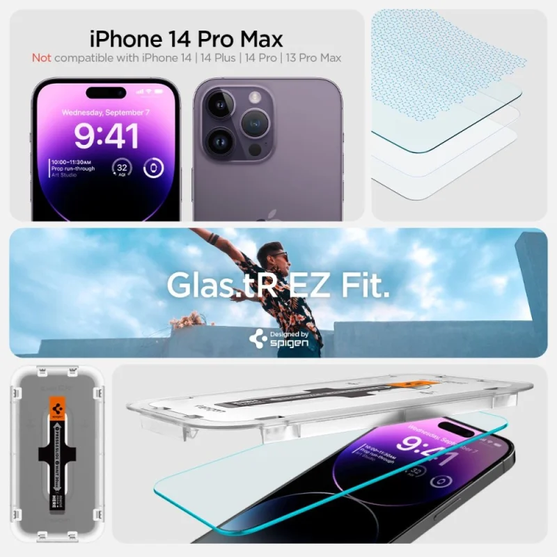 Szkło hartowane Spigen Glas.tR EZ Fit na iPhone 14 Pro Max - 2 szt. - obrazek 9