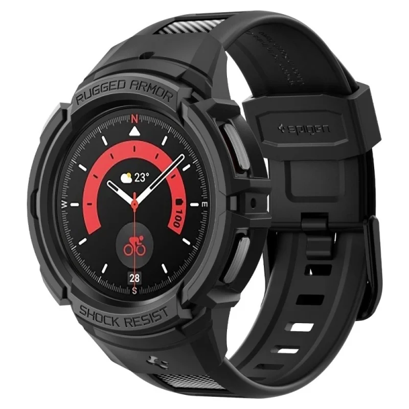 Etui z paskiem Spigen Rugged Armor Pro na Samsung Galaxy Watch 5 Pro (45 mm) - czarne