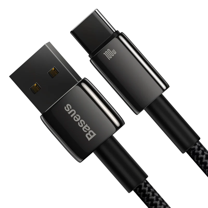 Baseus Tungsten Gold kabel USB-A - USB-C 480Mb/s 100W 1m czarny (CAWJ000001) - obrazek 4