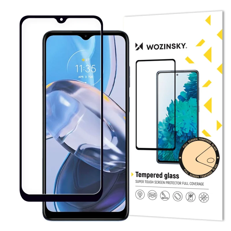 Wozinsky Full Glue szkło hartowane Motorola Moto E22i / E22 na cały ekran z ramką czarny (case friendly)