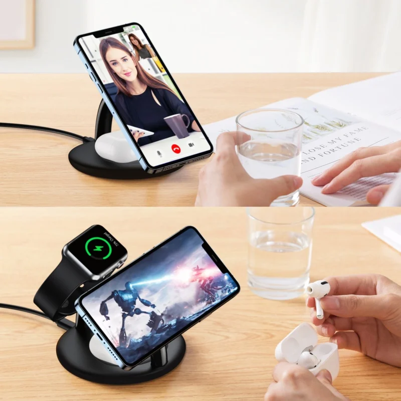 Choetech indukcyjna stacja ładująca 3w1 iPhone 12/13/14, AirPods Pro, Apple Watch czarny (T587-F) - obrazek 2