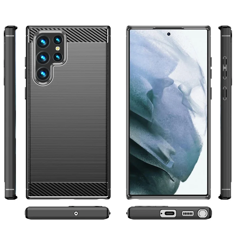 Carbon Case etui Samsung Galaxy S23 Ultra elastyczny silikonowy karbonowy pokrowiec czarne - obrazek 2