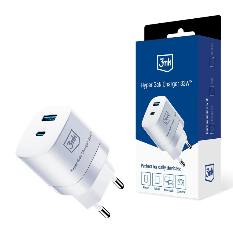 Ładowarka sieciowa 3mk Hyper Charger GaN 33W USB-C USB-A - biała