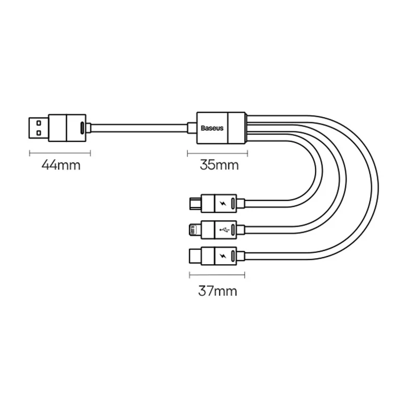 Kabel 3w1 USB - micro USB / Lightning / USB C 3.5A 1.2m Baseus StarSpeed - czarny - obrazek 5