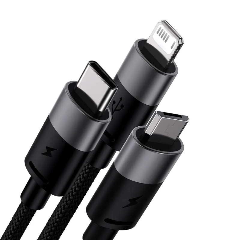 Kabel 3w1 USB - micro USB / Lightning / USB C 3.5A 1.2m Baseus StarSpeed - czarny - obrazek 2