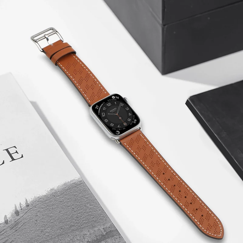 Strap Leather skórzany pasek Apple Watch SE, 9, 8, 7, 6, 5, 4, 3, 2, 1 (41, 40, 38 mm) opaska bransoleta brązowy - obrazek 4