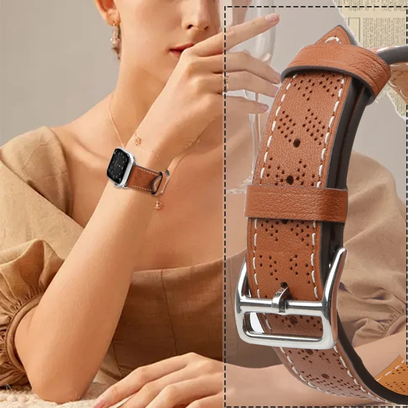 Strap Leather skórzany pasek Apple Watch SE, 9, 8, 7, 6, 5, 4, 3, 2, 1 (41, 40, 38 mm) opaska bransoleta brązowy - obrazek 5