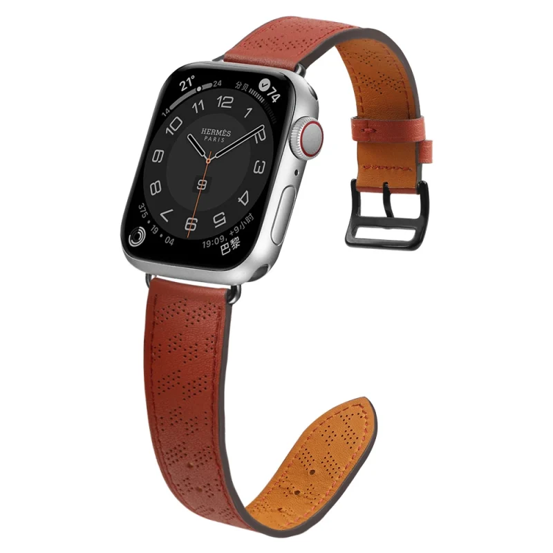 Strap Leather skórzany pasek Apple Watch SE, 9, 8, 7, 6, 5, 4, 3, 2, 1 (41, 40, 38 mm) opaska bransoleta czerwony - obrazek 3