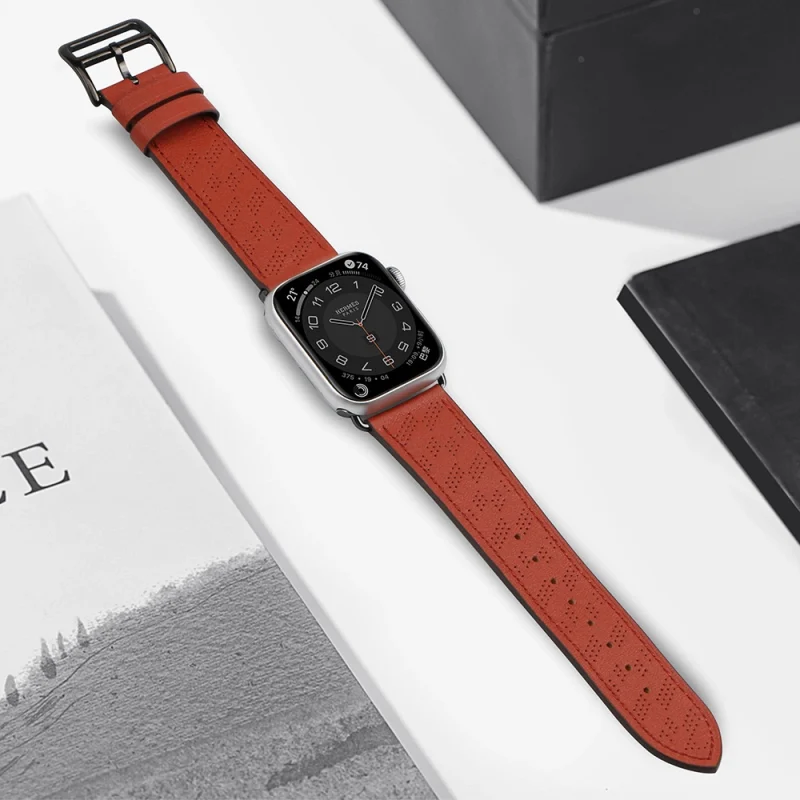 Strap Leather skórzany pasek Apple Watch SE, 9, 8, 7, 6, 5, 4, 3, 2, 1 (41, 40, 38 mm) opaska bransoleta czerwony - obrazek 4