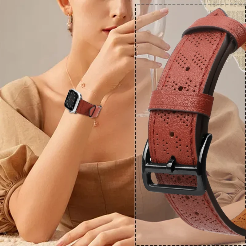 Strap Leather skórzany pasek Apple Watch SE, 9, 8, 7, 6, 5, 4, 3, 2, 1 (41, 40, 38 mm) opaska bransoleta czerwony - obrazek 5