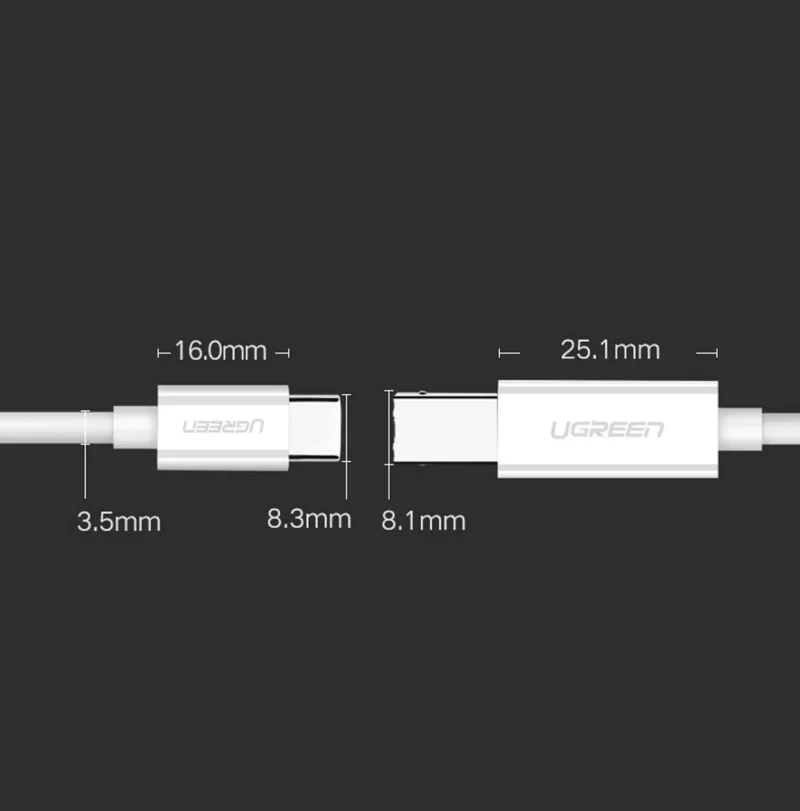 Ugreen kabel przewód do drukarki USB-C - USB-B 480Mb/s 1m biały (US241) - obrazek 8