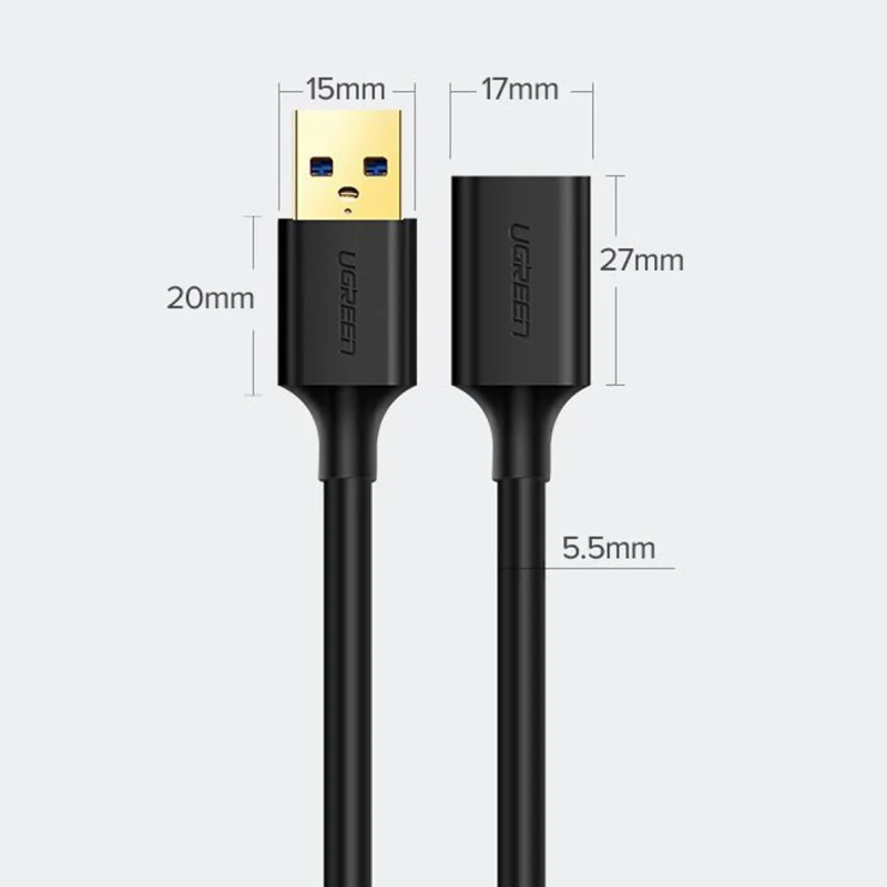 Ugreen kabel przedłużacz przejściówka USB-A (męski) - USB-A (żeński) USB 3.0 5Gb/s 0.5m czarny (US129) - obrazek 3