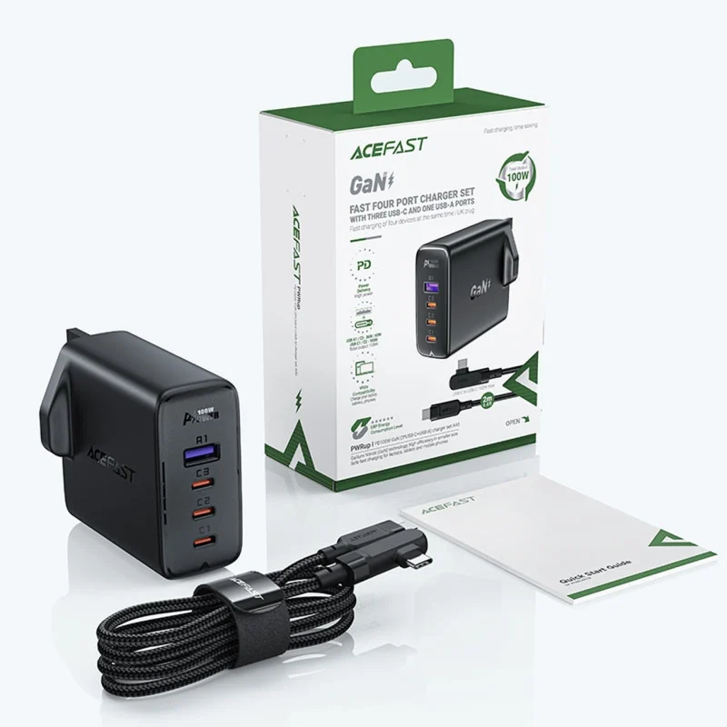 Szybka ładowarka GaN UK Acefast A40 100W PD 3x USB-C 1x USB-A - czarna - obrazek 6