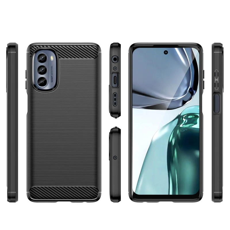 Carbon Case etui do Motorola Moto G62 5G elastyczny silikonowy karbonowy pokrowiec czarne - obrazek 2