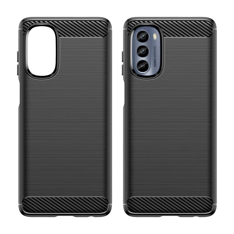 Carbon Case etui do Motorola Moto G62 5G elastyczny silikonowy karbonowy pokrowiec czarne