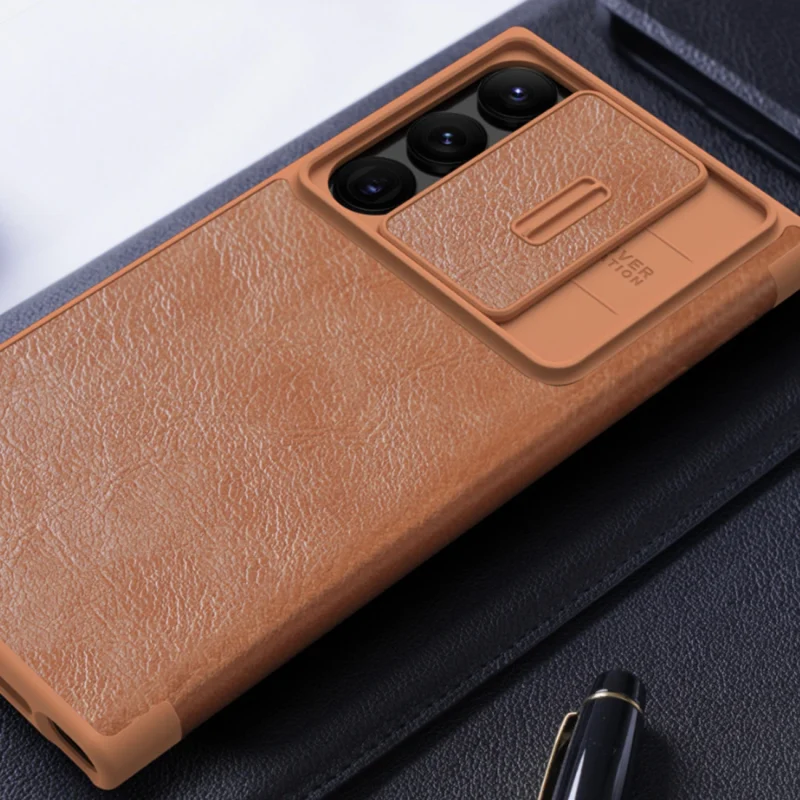 Nillkin Qin Leather Pro Case etui Samsung Galaxy S23 Ultra pokrowiec z klapką osłona na aparat czarne - obrazek 16