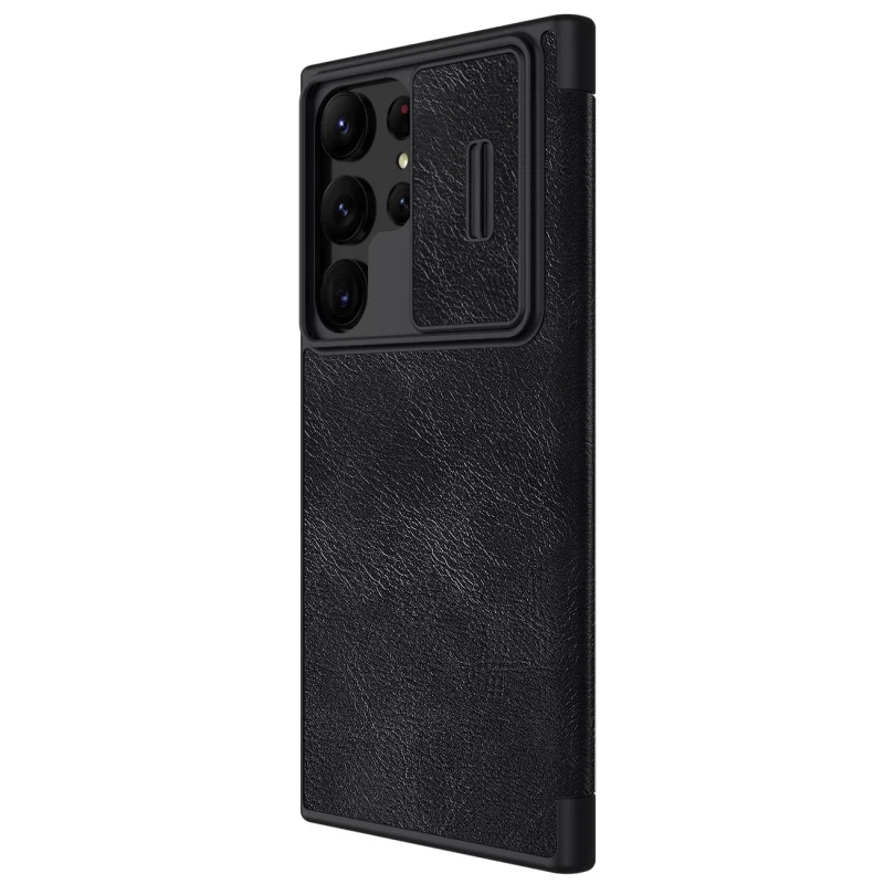 Nillkin Qin Leather Pro Case etui Samsung Galaxy S23 Ultra pokrowiec z klapką osłona na aparat czarne - obrazek 2