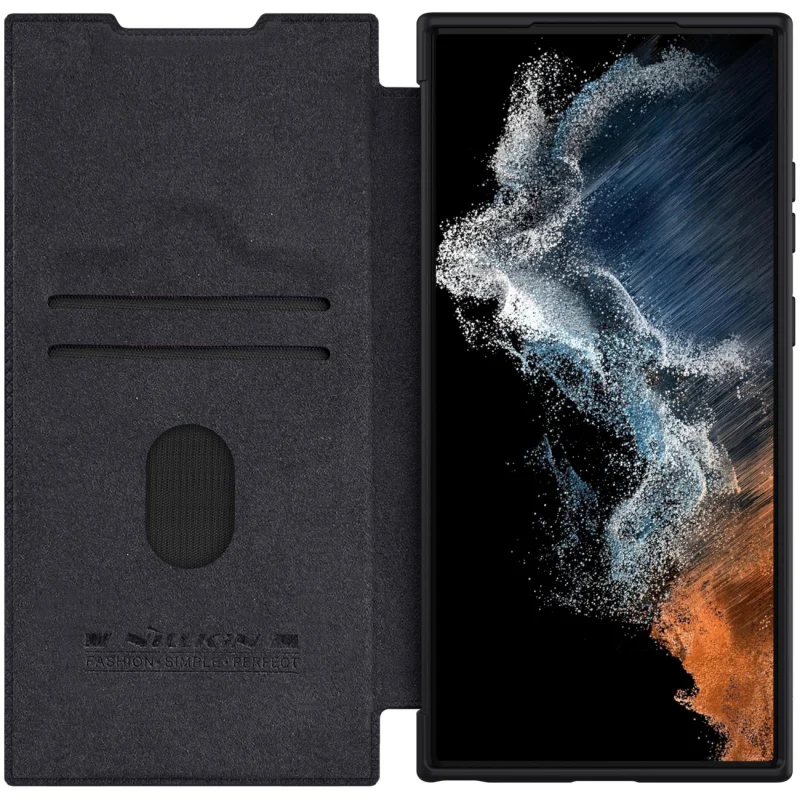 Nillkin Qin Leather Pro Case etui Samsung Galaxy S23 Ultra pokrowiec z klapką osłona na aparat czarne - obrazek 3