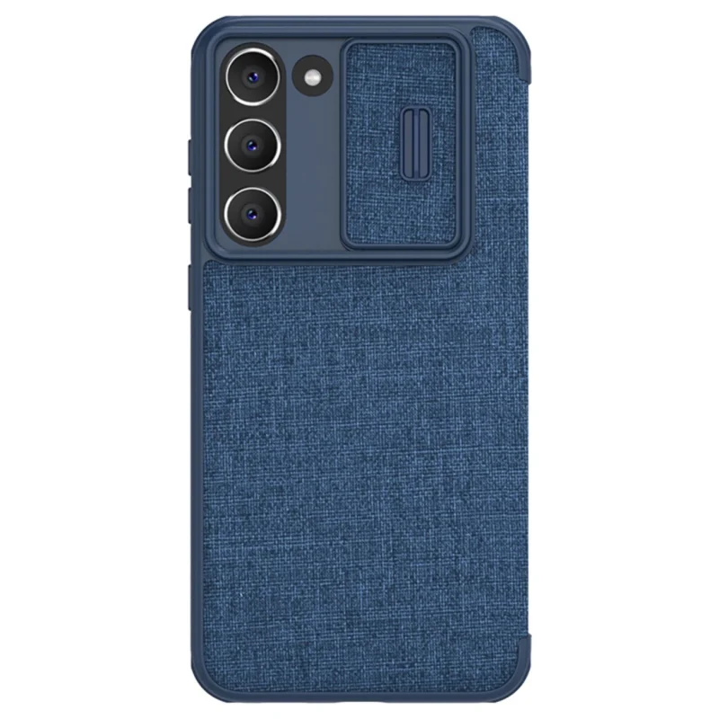 Nillkin Qin Cloth Pro Case etui Samsung Galaxy S23+ pokrowiec z klapką osłona na aparat niebieskie