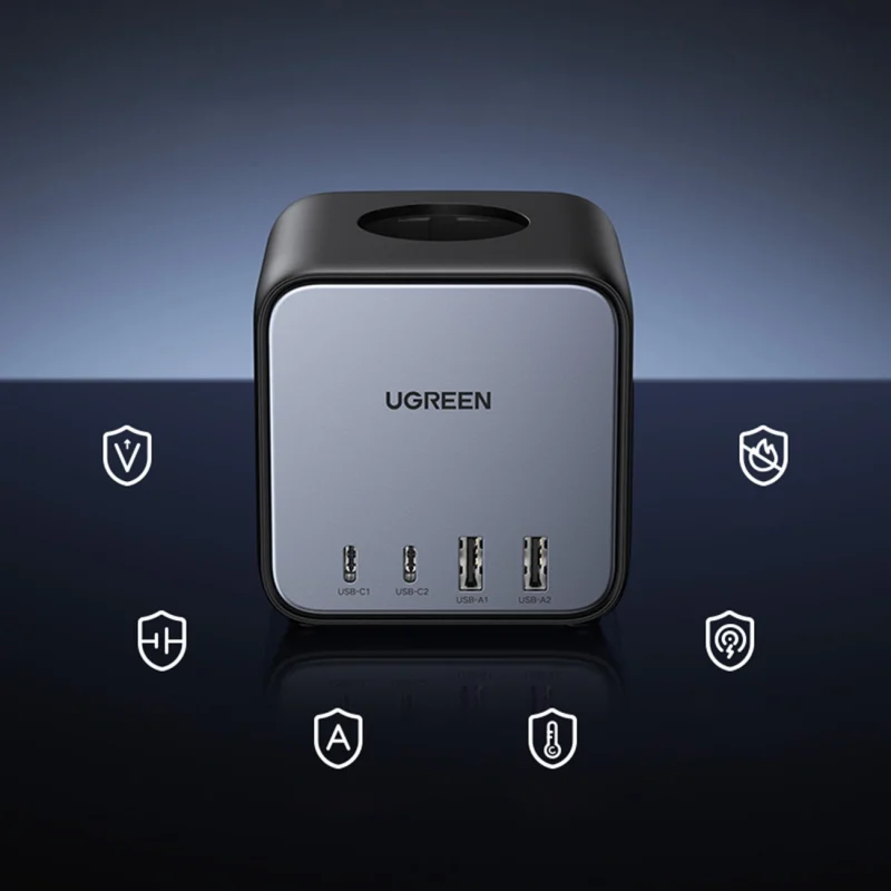 Ugreen kostka listwa zasilająca 65W USB / USB C + 3x gniazdo AC czarna (CD268) - obrazek 5