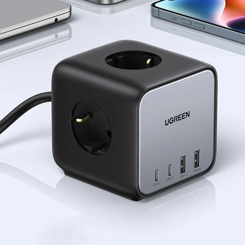 Ugreen kostka listwa zasilająca 65W USB / USB C + 3x gniazdo AC czarna (CD268) - obrazek 8