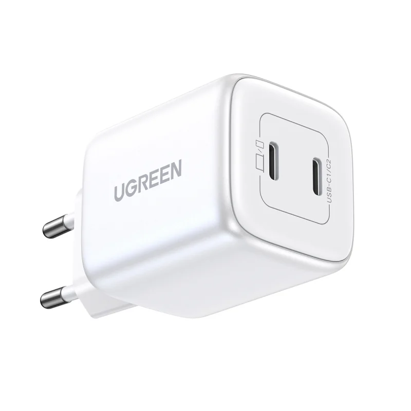 Szybka ładowarka GaN 2 x USB-C 45W QC PD Ugreen CD294 - biała - obrazek 3