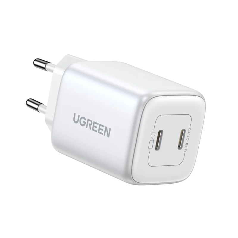 Szybka ładowarka GaN 2 x USB-C 45W QC PD Ugreen CD294 - biała - obrazek 4