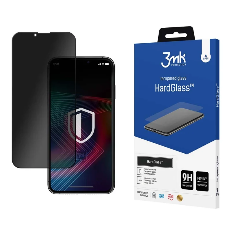 Szkło 9H prywatyzujące 3mk HardGlass Max Privacy™ na iPhone 13 / 13 Pro / 14