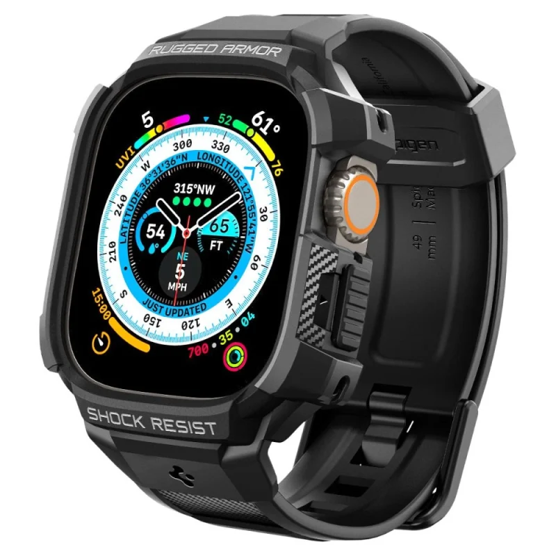 Etui z paskiem Spigen Rugged Armor Pro na Apple Watch Ultra (49 mm) - czarne