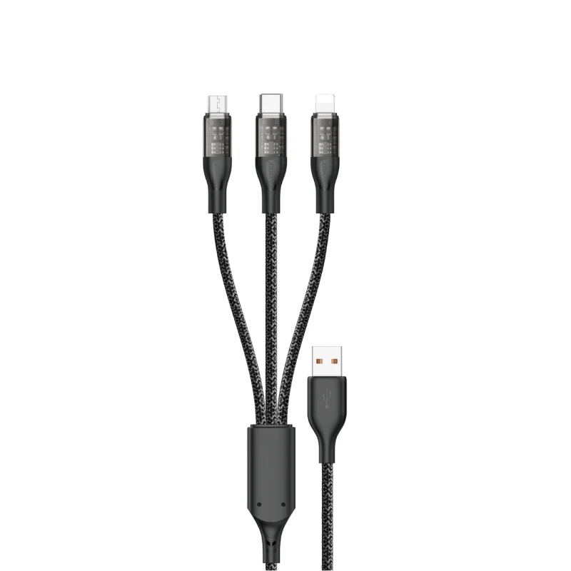 Kabel do szybkiego ładowania 120W 1m  3w1 USB - USB-C / microUSB / Lightning Dudao L22X - srebrny