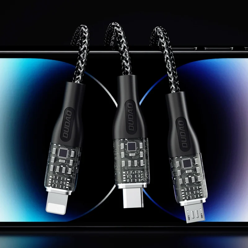 Kabel do szybkiego ładowania 120W 1m  3w1 USB - USB-C / microUSB / Lightning Dudao L22X - srebrny - obrazek 3