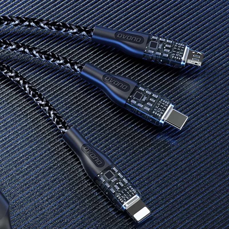 Kabel do szybkiego ładowania 120W 1m  3w1 USB - USB-C / microUSB / Lightning Dudao L22X - srebrny - obrazek 8